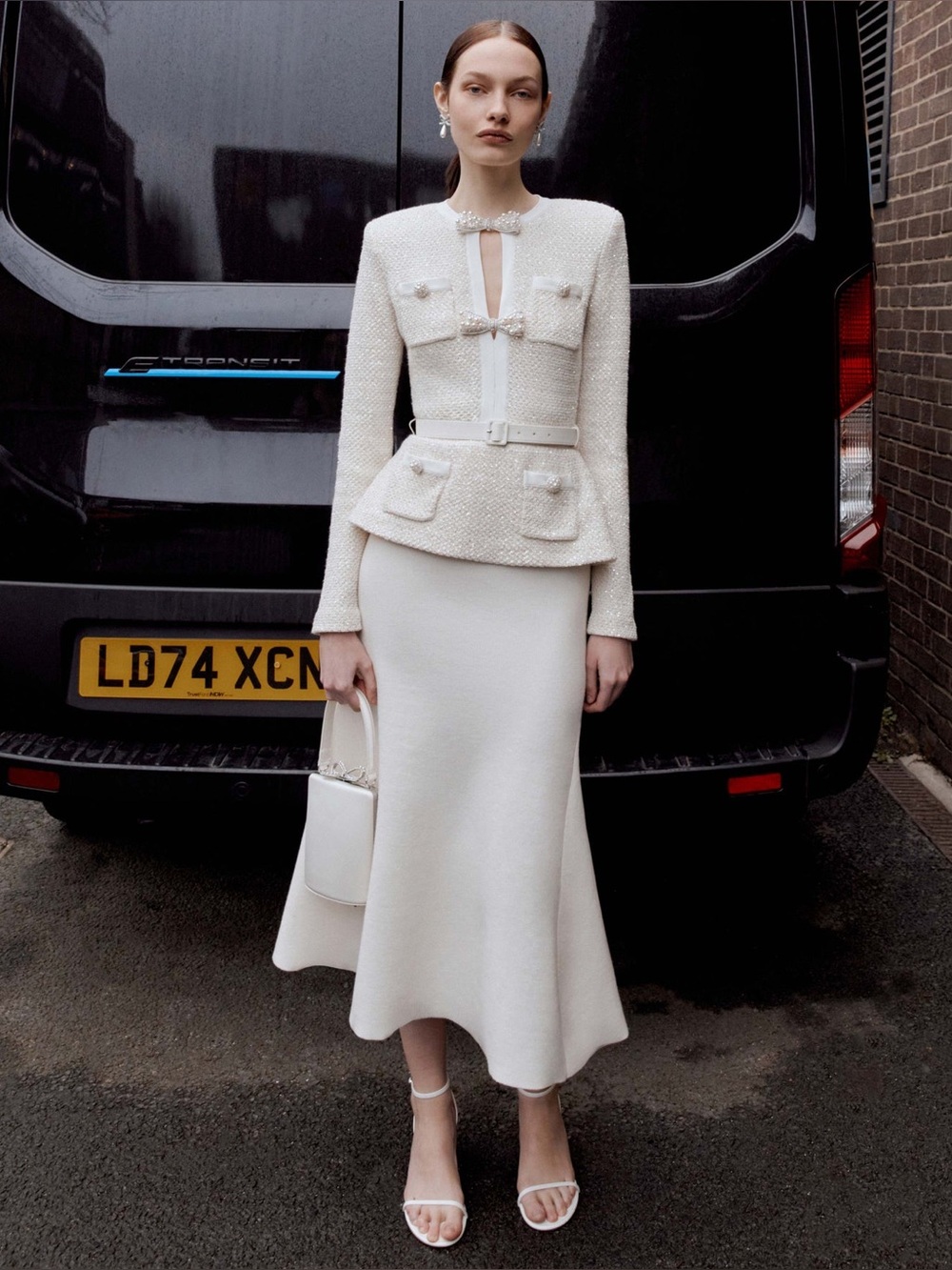 Self portrait bow detail cashmere blend sequin knit tailored midi dress